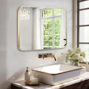 Umzodo Rectangle Bathroom Mirror - 40x30 Inch Brushed Bronze Metal Frame