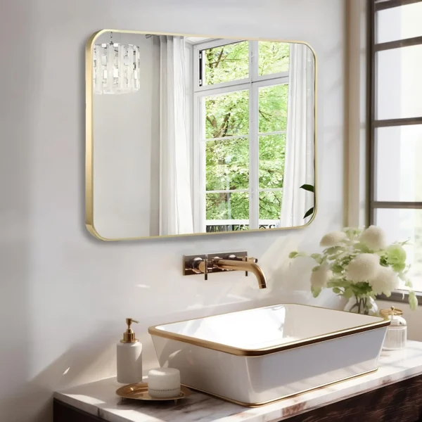 Umzodo Rectangle Bathroom Mirror - 40x30 Inch Brushed Bronze Metal Frame