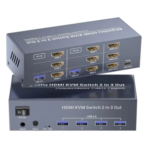 8K@60Hz HDMI KVM Switch for 3 Monitors - Manage 2 Computers Effortlessly