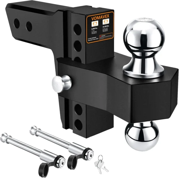 Adjustable Trailer Hitch - 6" Drop/Rise Tow Hitch with Dual Tow Balls