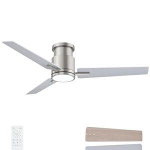 CJOY 52'' Flush Mount Ceiling Fan with Lights - Brushed Nickel Finish