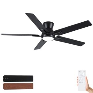 52 Inch Flush Mount Ceiling Fan with Light and Remote Control