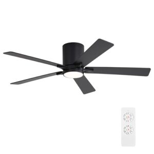 52" DC Flush Mount Ceiling Fan with Lights - Black Finish