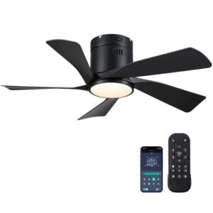 CHESUR Black Ceiling Fan with Lights - 36-Inch Flush Mount Low Profile Design