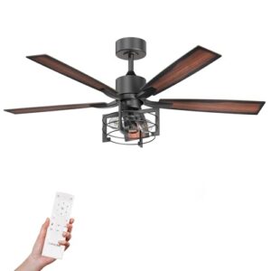 52 Inch Farmhouse Ceiling Fan with Lights and Remote Control