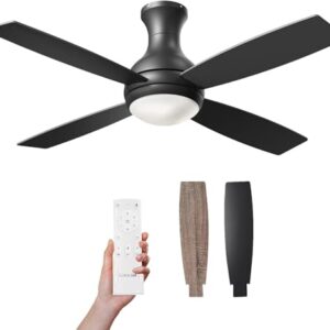52 Inch Modern Black Ceiling Fan with Dimmable LED Lights