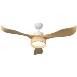 52-Inch LED Bamboo DC Ceiling Fan with Light Fixture and Remote Control