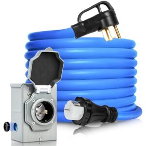 50 Amp Generator Cord and Pre-Drilled Power Inlet Box - 30FT Heavy-Duty Extension