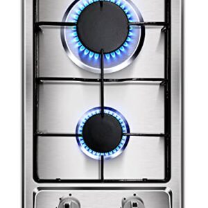 12" Gas Cooktop with 2 Burners - Portable Stainless Steel Stove Top