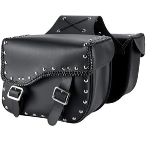 Faux Leather Motorcycle Saddle Bags - Throw Over Saddlebags for Honda Shadow, Sportster, Softail, Dyna, V-star (Black, Studded)