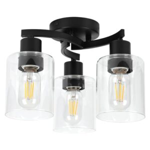 WILON Black Semi Flush Mount Ceiling Light Fixture - Industrial Vintage Design