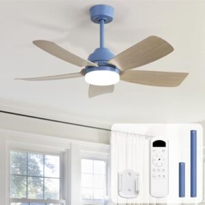 42-Inch Noiseless Reversible Wood Grain LED Ceiling Fan with Remote Control - Dark Blue