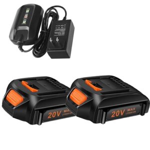20V 2-Pack Replacement Lithium Battery and Charger Starter Kit for Worx Cordless Tools