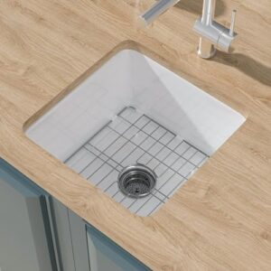 White Undermount Kitchen Sink - 18 x 18 Inch, 9" High Fireclay Prep Sink