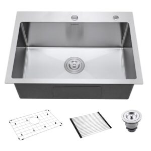 25-Inch Drop-In Kitchen Sink - Stainless Steel Single Bowl Sink