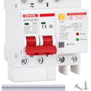 DIHOOL 32Amp Ground Fault Circuit Breaker with Voltage Surge Arrester - 2 Poles, AC 120V-240V