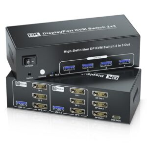 8K60Hz 4K120Hz DisplayPort KVM Switch for 3 Monitors and 2 Computers