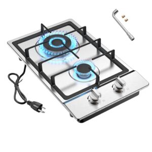 2 Burner Stainless Steel Gas Stove - 12-inch Built-in Propane Cooktop