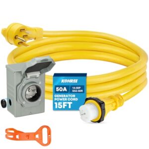 Kohree 50 Amp Generator Cord with Pre-drilled Power Inlet Box - 15FT 4 Prong NEMA 14-50P to SS2-50R