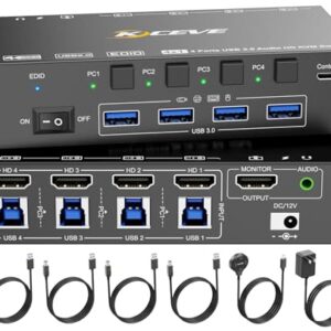 HDMI KVM Switch for 4 Computers - 8K@60Hz & 4K@144Hz with USB3.0 Support