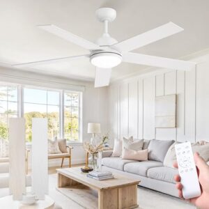 52 Inch White Ceiling Fan with Light and Remote - Modern LED High CFM Fixture