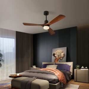 52 Inch Outdoor Wood Ceiling Fan with Lights and Remote Control