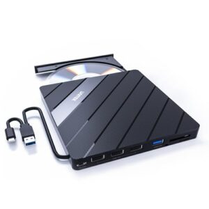 Unitek USB C External DVD Drive with SD Card Reader and USB 3.0 Hub