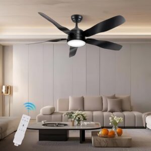 Black Ceiling Fan with Lights and Remote Control - Modern Dimmable LED