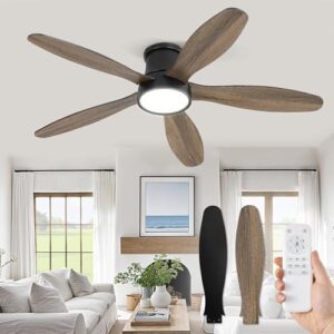52 Inch Flush Mount Ceiling Fan with LED Lights and Remote Control