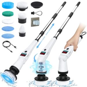 Electric Spin Scrubber with Adjustable Long Handle - 3 Speed Cordless Cleaning Brush