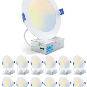 12 Pack 4 Inch LED Recessed Ceiling Lights - Dimmable Canless Downlights