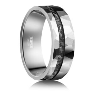 8mm Men's Tungsten Wedding Band with Brown Whiskey Barrel Wood Inlay