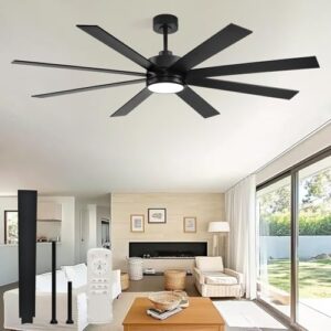 72 Inch Black Ceiling Fan with Remote Control and LED Light