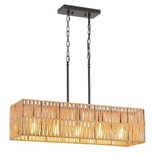 5-Light Coastal Woven Kitchen Island Light Fixture - Rustic Boho Pendant Lighting