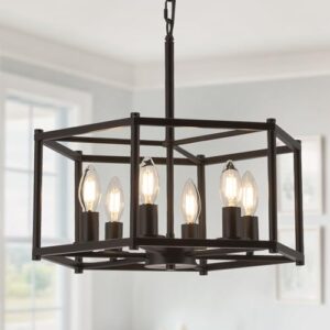 15.7'' Farmhouse Black Rustic Drum Chandelier - 5-Light Adjustable Pendant Light Fixture