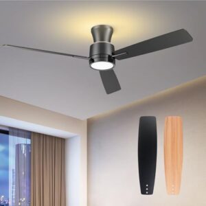 52-Inch Black Low Profile Ceiling Fan with Lights and Remote Control