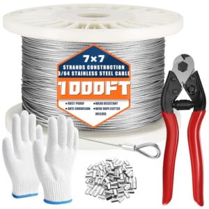 1000FT 3/64'' T316 Stainless Steel Cable - Marine Grade Braided Steel for Decking & Stairs