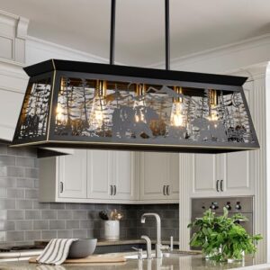Rustic Bear Design Dining Room Chandelier - 5-Light Farmhouse Pendant Fixture