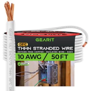 10 Gauge Stranded THHN Wire - 50 Feet, 100% OFC Electrical Building Wire