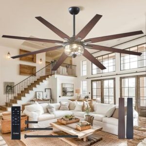 65'' Indoor/Outdoor Black Ceiling Fan with Remote Control - Dimmable & Noiseless