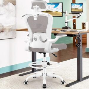 Ergonomic Tall Office Drafting Chair with 3D Lumbar Support - Gray