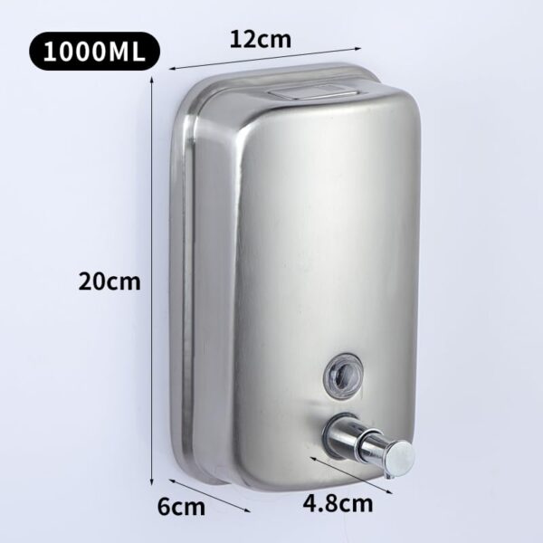 Stainless Steel Wall-Mount Soap Dispenser - 34 oz / 1000ml Manual Pump - Image 2