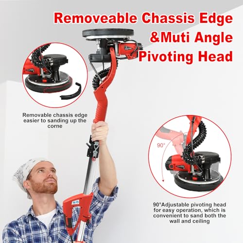 850W Electric Drywall Sander With Vacuum - 6-Speed Adjustable For Walls & Ceilings