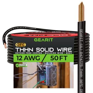 GearIT 12 Gauge Solid THHN Wire - 50 Feet Electrical Building Wire