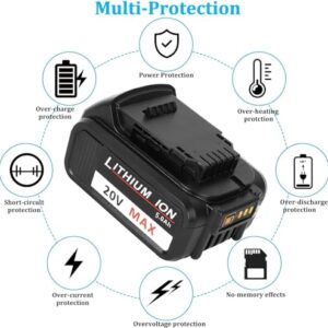 5.0Ah 20V Replacement Battery for Dewalt Cordless Power Tools - 2 Pack