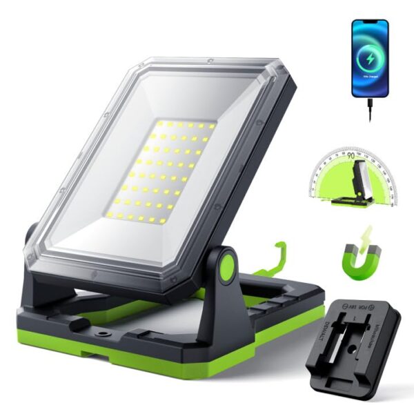 6000LM LED Work Light - Compatible with Dewalt 20V MAX & Milwaukee M18 Batteries - Image 4