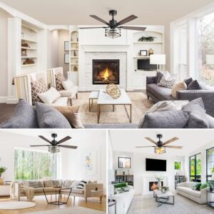 52 Inch Farmhouse Indoor Ceiling Fan with Remote and Lights
