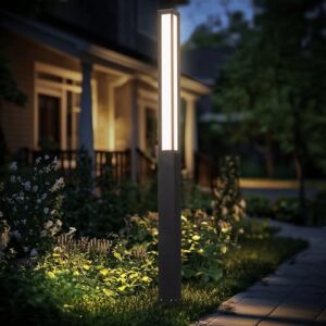 Modern 98-Inch Gray Square Bollard Path Lights - 3000K Warm LED Lighting