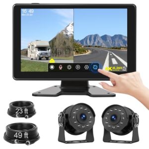 Fubedo HD 1080P Wired Dual Backup Camera System with 9" IPS Full Touch Screen Monitor