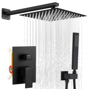 SGUVK Matte Black Rainfall Shower Faucet Set with Handheld Sprayer